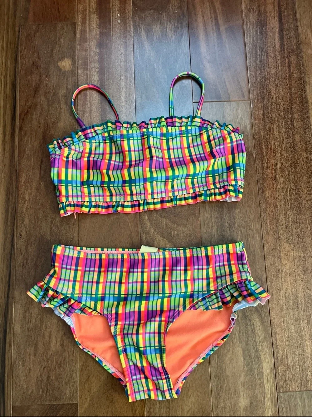 Neon Plaid Ruffle Bikini Set - Multicolor
